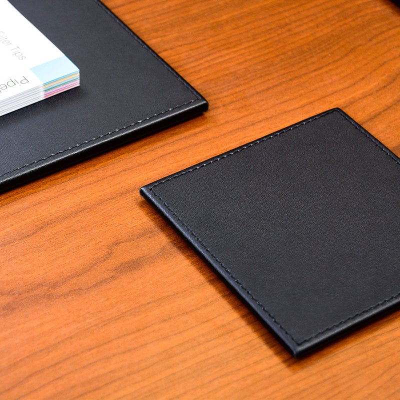 Dacasso Black Leatherette 4 Square Coaster Set with Stitched Edging and Holder - Image 5
